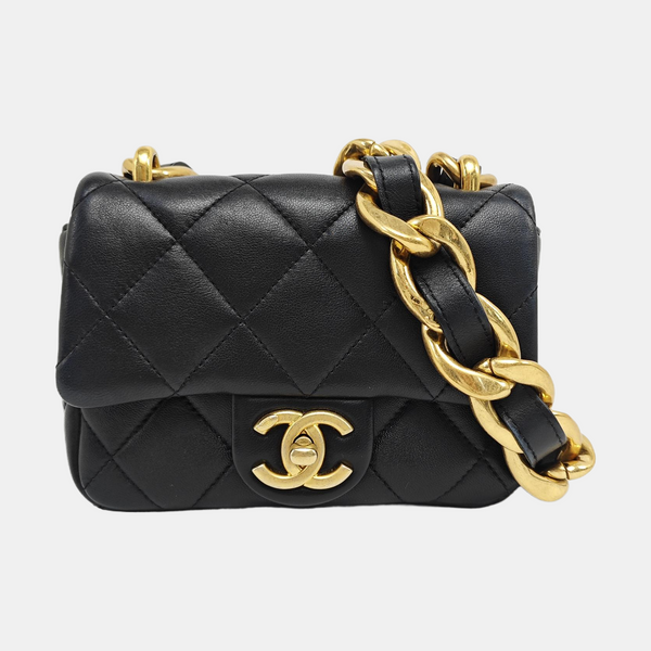 Authenticated pre-owned CLASSIC FLAP Mini Quilted Lambskin Black - Top Handle Bag at Looply
