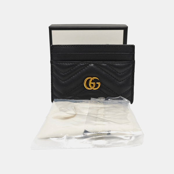 GG Marmont Mini Quilted Calfskin Black Card Holder