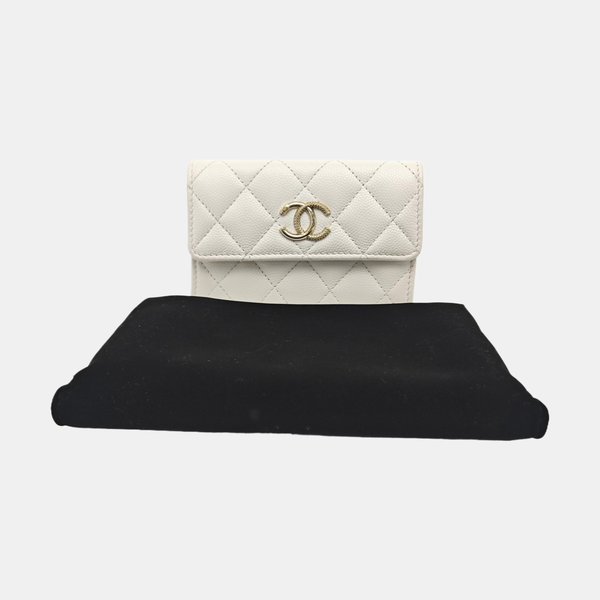 Quilted Grained Calfskin Wallet White