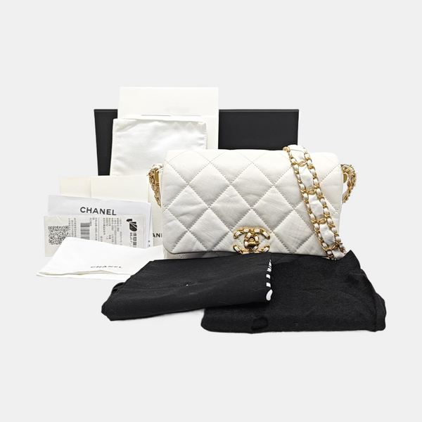CHANEL 19 Small Quilted Calfskin White