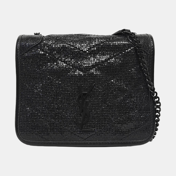 Chevron Leather Shoulder Bag Mini Black