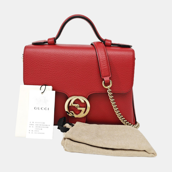 Interlocking G Large Calfskin Red