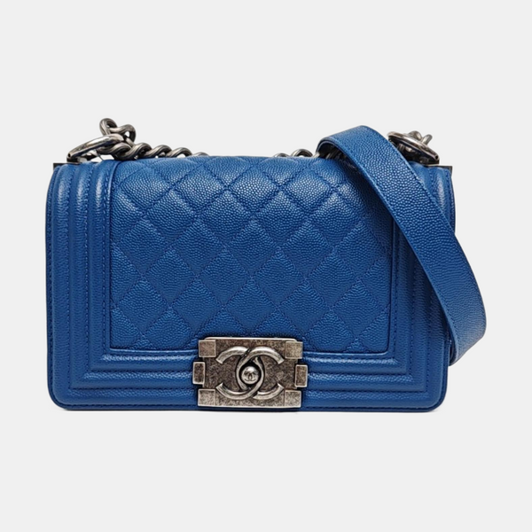 BOY CHANEL Small Quilted Grained Calfskin Blue