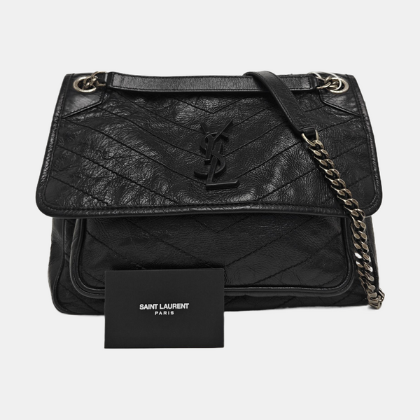 NIKI Medium Chevron Calfskin Black