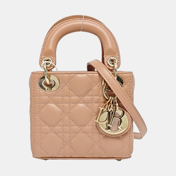Lady Dior Super Mini Cannage Piel de Cordero Beige