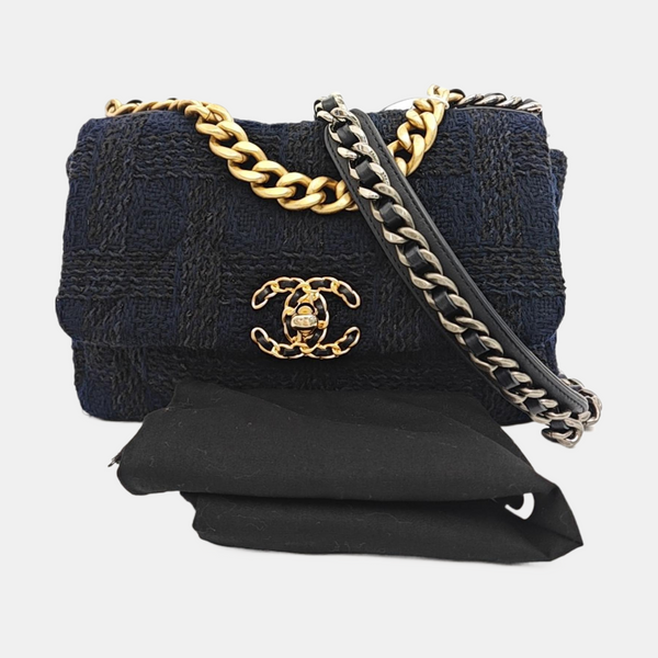 CHANEL 19 Small Quilted Fabric Blue