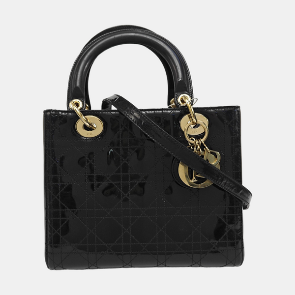 Lady Dior Medium Cannage Patent Leather Black