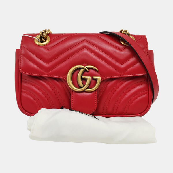 Authenticated pre-owned GG Marmont Small Quilted Calfskin Red - Crossbody Bag at Looply