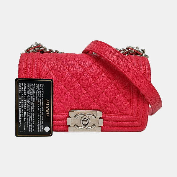 Authenticated pre-owned BOY CHANEL Small Quilted Grained Calfskin Red - Shoulder Bag at Looply