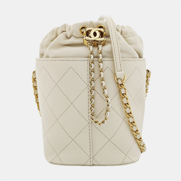 DRAWSTRING Quilted Grained Lambskin Beige
