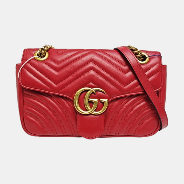GG Marmont Mediana Piel Acolchada Roja