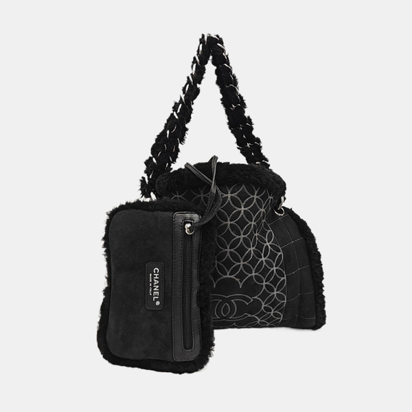 Quilted Fabric Top Handle Bag Black