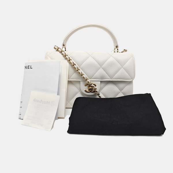 Quilted Grained Calfskin Shoulder Bag White