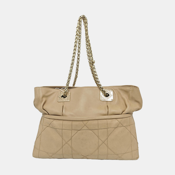 Cannage Calfskin Top Handle Bag Beige