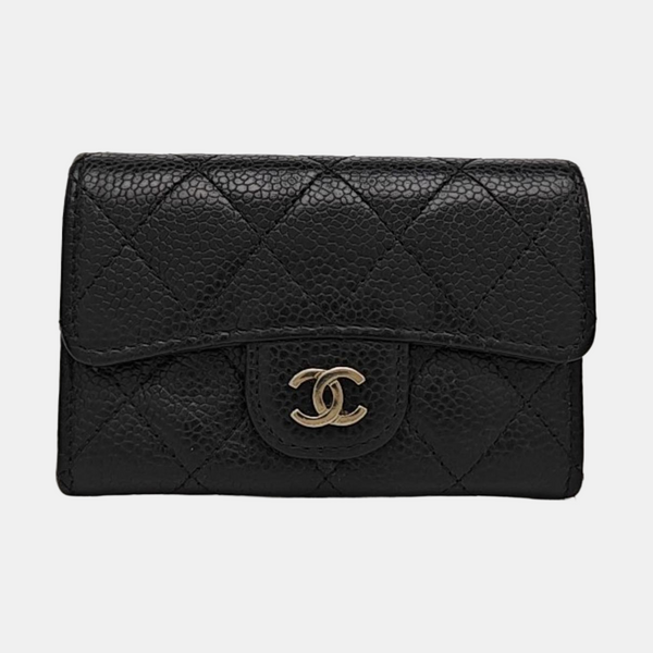 CLASSIC FLAP Quilted Grained Calfskin Black Card Holder