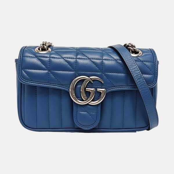 GG Marmont Small Quilted Calfskin Blue
