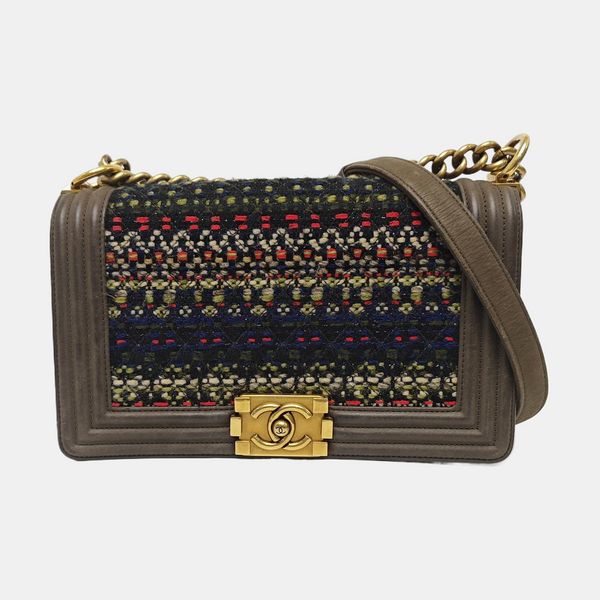 BOY CHANEL Medium Quilted Wool Green