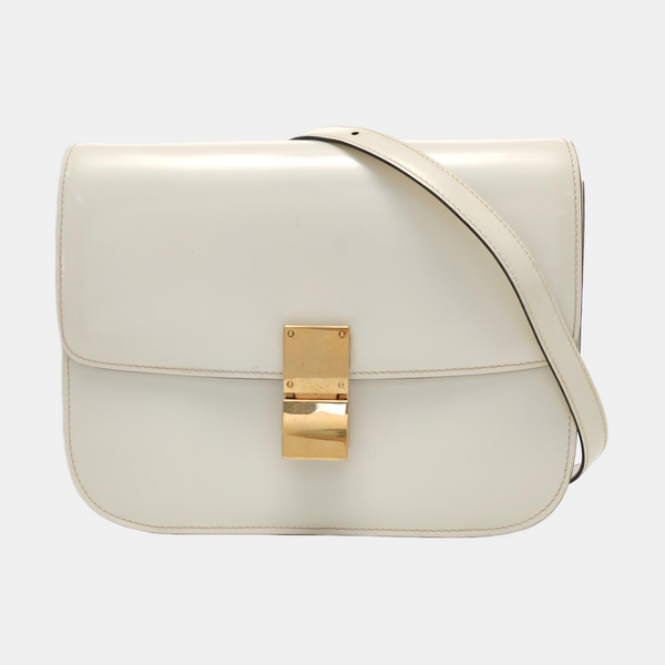 Authenticated pre-owned CLASSIC BOX Medium Calfskin White - Crossbody Bag at Looply