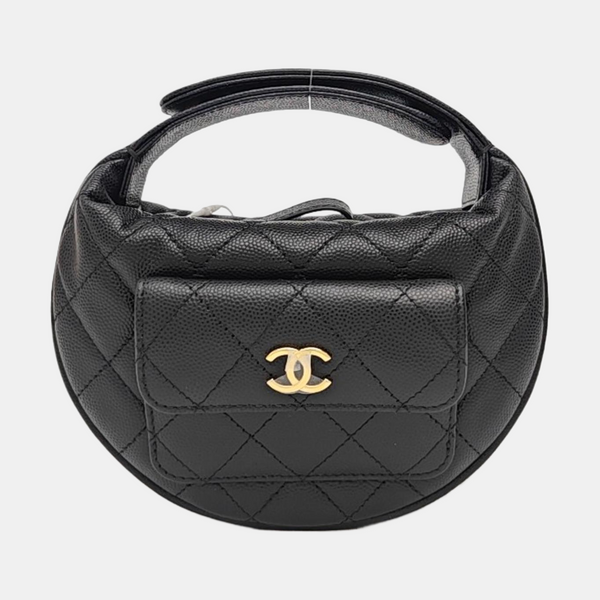 Quilted Grained Calfskin Top Handle Bag Mini Black