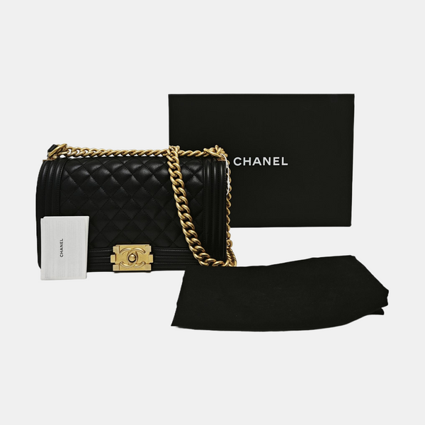 BOY CHANEL Medium Quilted Grained Calfskin Black