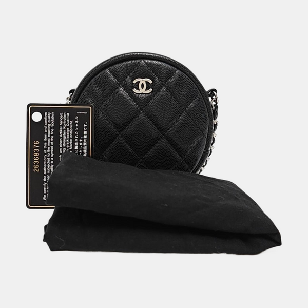 ROUND Quilted Grained Calfskin Black