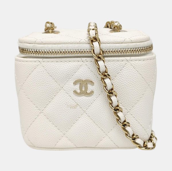 VANITY CASE Mini Quilted Grained Calfskin White