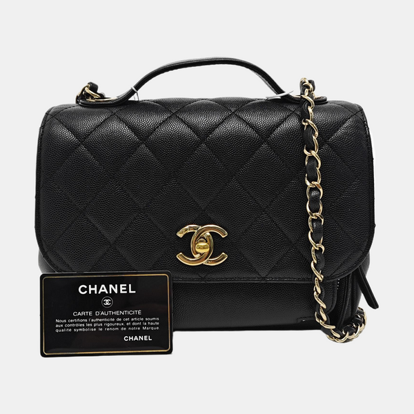 BUSINESS AFFINITY Small Quilted Grained Calfskin Black