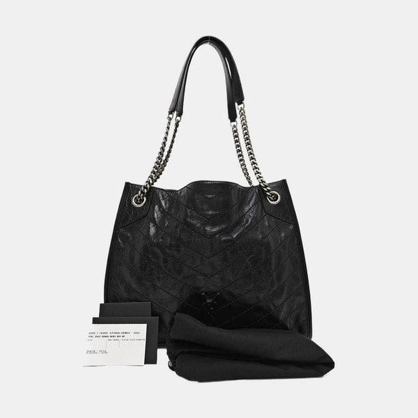 NIKI Medium Chevron Calfskin Black