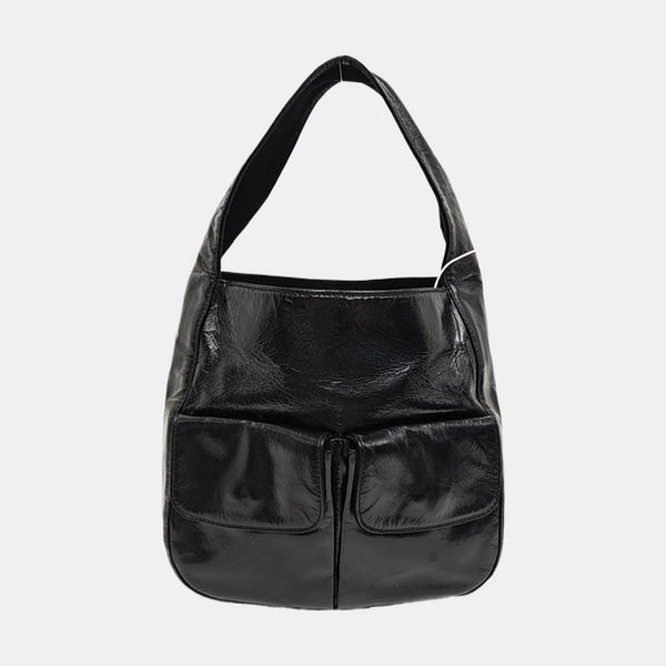 Patent Leather Top Handle Bag Black