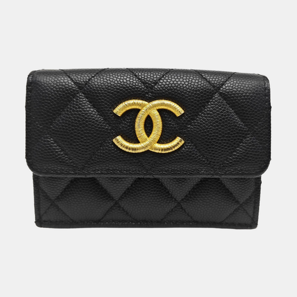 Quilted Grained Calfskin Wallet Black
