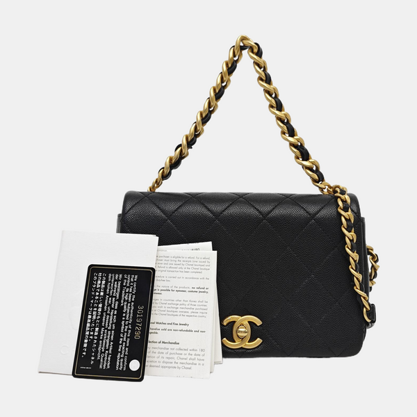 Quilted Grained Calfskin Shoulder Bag Black