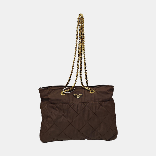 Quilted Nylon Tote Bag Brown