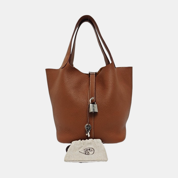 Authenticated pre-owned Picotin Lock 22 Clemence Brown - Bucket Bag at Looply