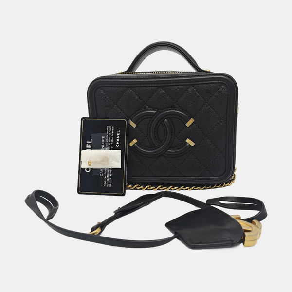 FILIGREE Small Quilted Grained Calfskin Black