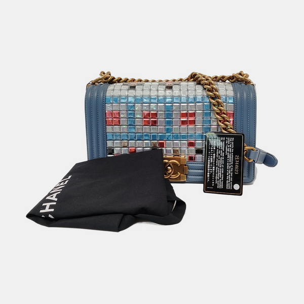 Authenticated pre-owned BOY CHANEL Lambskin Blue - Shoulder Bag at Looply