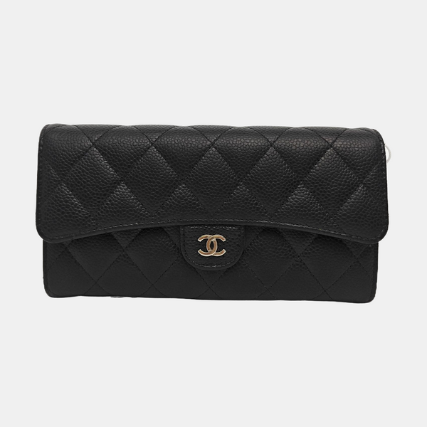 CLASSIC FLAP Mini Quilted Grained Calfskin Black Wallet