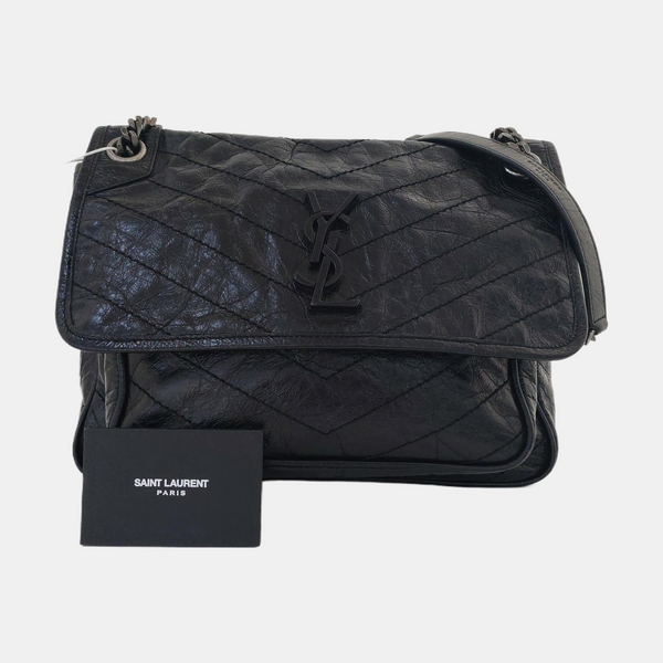 NIKI Medium Chevron Calfskin Black