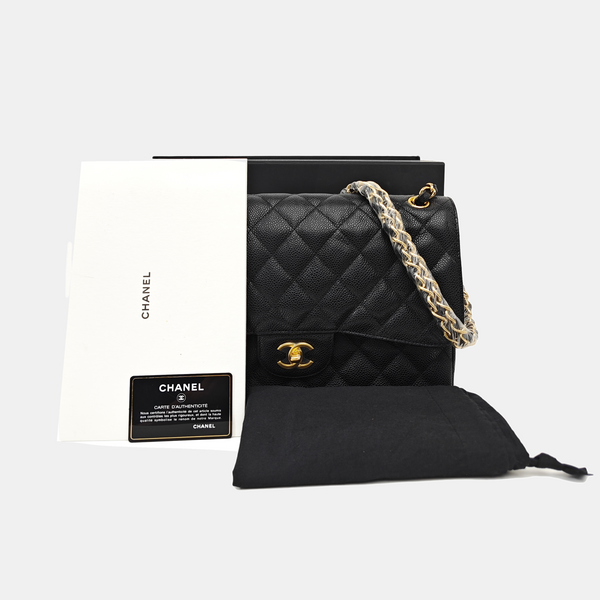 CLASSIC FLAP Jumbo Quilted Grained Calfskin Black