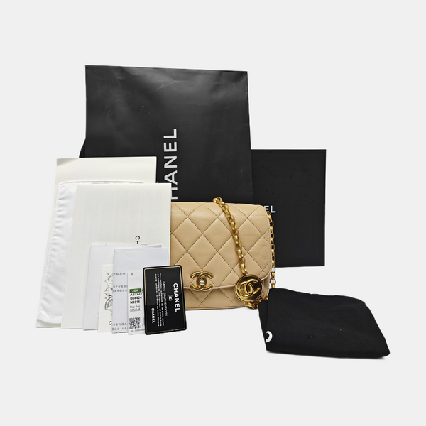 Quilted Lambskin Shoulder Bag Beige