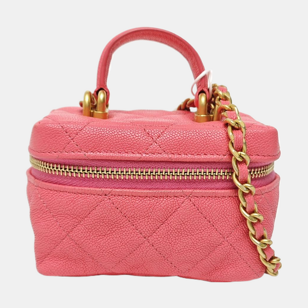 Quilted Grained Calfskin Shoulder Bag Small Red