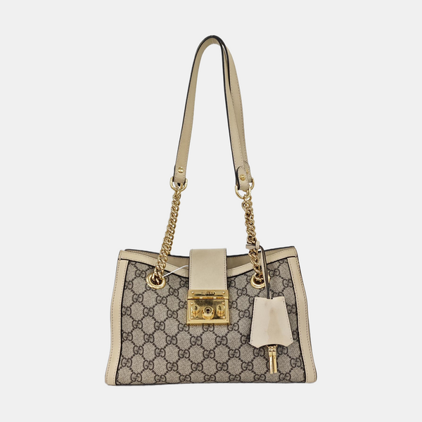 Padlock Small Monogram Coated Canvas Beige