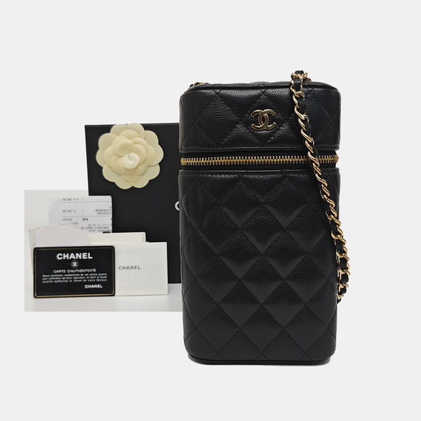 Quilted Grained Calfskin Shoulder Bag Black