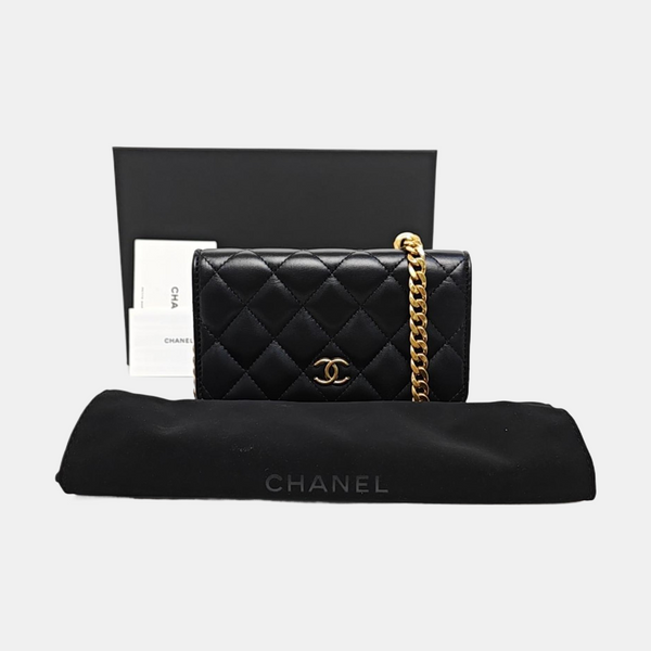 Quilted Lambskin Shoulder Bag Black