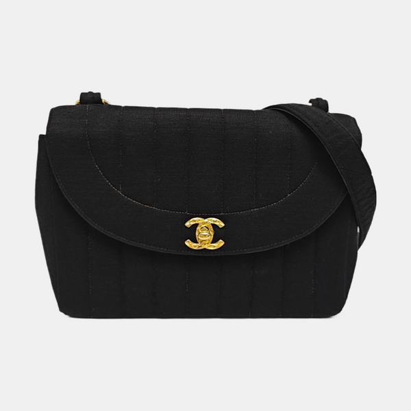 Quilted Fabric Shoulder Bag Black