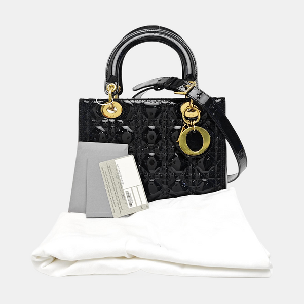 Lady Dior Medium Cannage Patent Leather Black