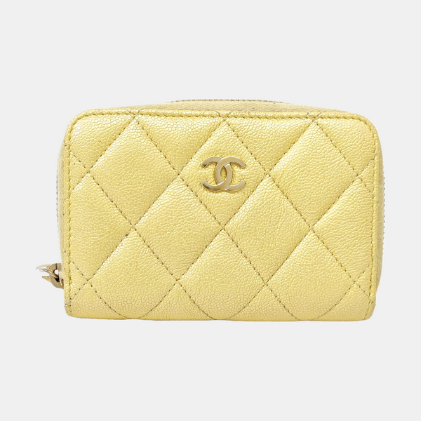 Quilted Grained Calfskin Wallet Yellow