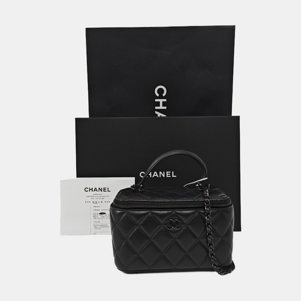BOLSOS DE COSMÉTICOS VINTAGE Piel de Cordero Acolchada Negra