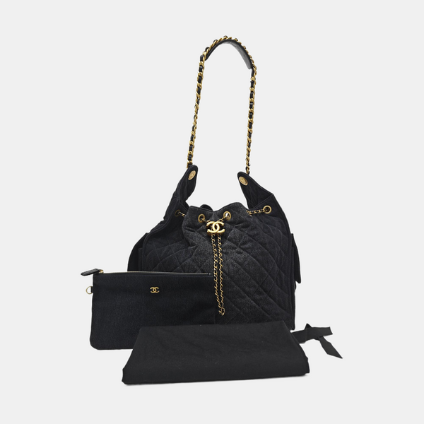 CHANEL 25 Medium Quilted Denim Black
