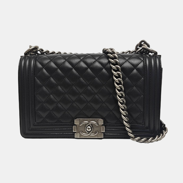 BOY CHANEL Medium Quilted Grained Calfskin Black