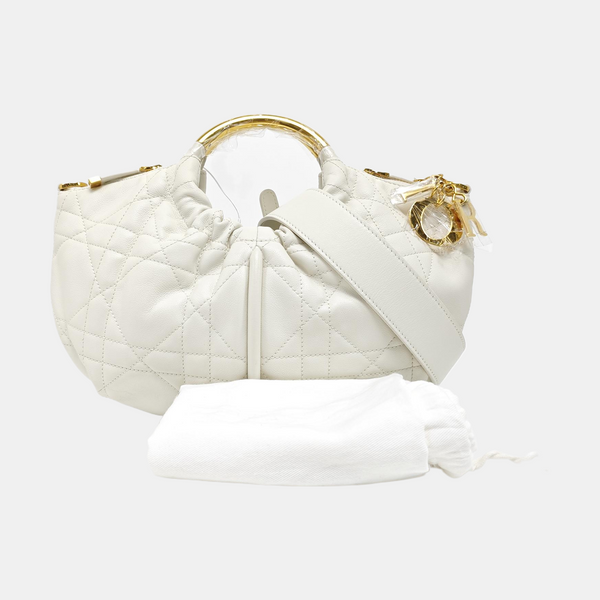 Cannage Calfskin Shoulder Bag White